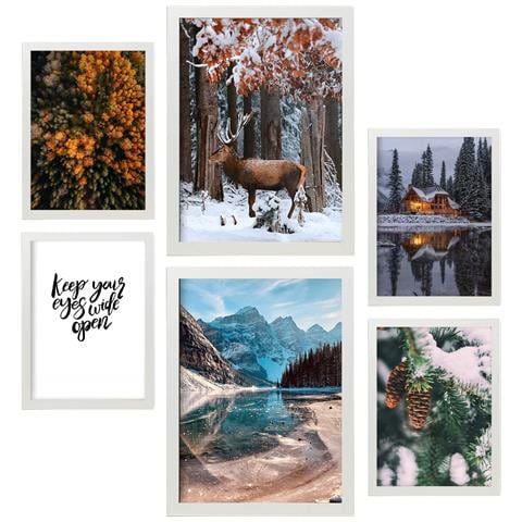 Set Di 6 Stampe Stampe Artistiche Da Parete Con Motivi Estetici Di Laghi Ghiacciati Per La Camera Da Letto O Il Soggiorno A3 & A4 Cornice Bianca - Foto 1