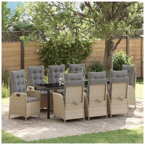 Set da Pranzo per Giardino 9 pcs Beige polyrattan - Foto 2