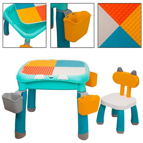Tavolo multifunzionale per impilare blocchi 2-in-1 per bambini + sedia pastello - Foto 4