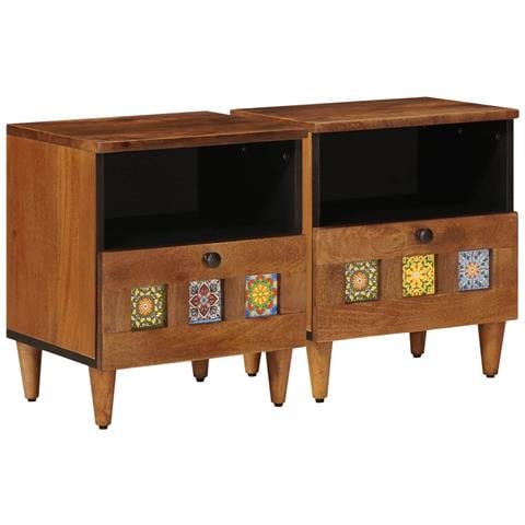 Armadio da Notte con cassetto 2 pcs Marrone 40 x 33 x 46 cm - Foto 1