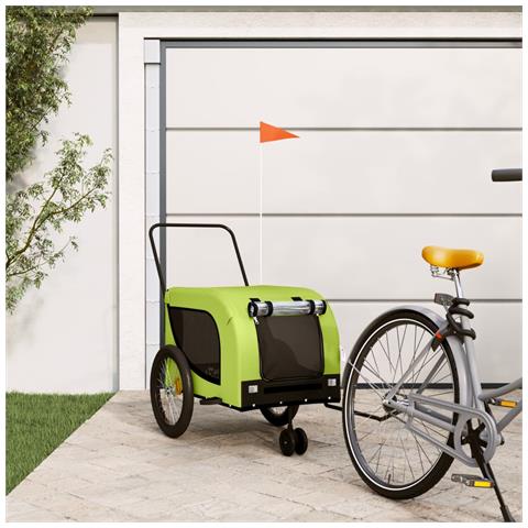 Rimorchio da Bici per Animali Verde e Nero Oxford e Ferro - Foto 2