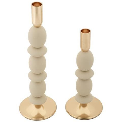 Portacandele Shuttle Crema E Oro Set 2 Pezzi Ø10x25 E Ø10x33,5 Cm - Foto 2