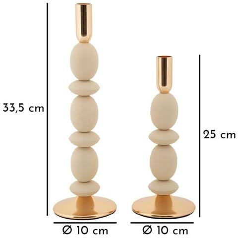 Portacandele Shuttle Crema E Oro Set 2 Pezzi Ø10x25 E Ø10x33,5 Cm - Foto 5