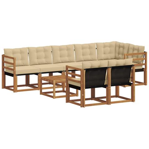 Set di divani da esterno con cuscino 9 pcs Naturale e Beige - Foto 1