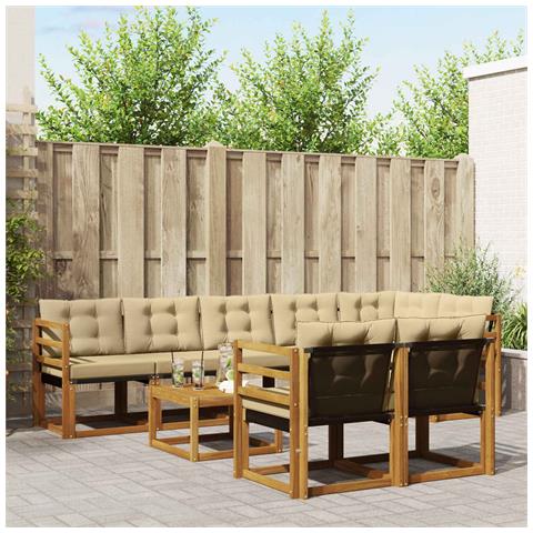 Set di divani da esterno con cuscino 9 pcs Naturale e Beige - Foto 2