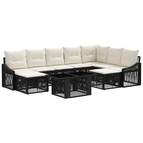 Set Divano da Giardino 10 pz Nero e Bianco Crema polyrattan - Foto 1
