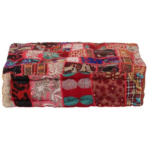 Pouf Patchwork In Cotone Fatto A Mano Quadrato 50x50x12cm Rosso - Foto 1