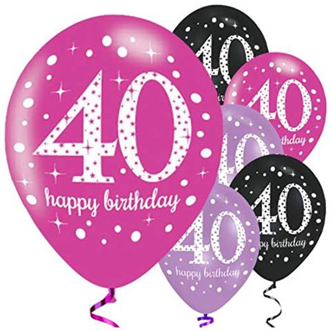 9900877 Palloncini 40th Happy Birthday Da 27.5 Cm, Viola / rosa / nero, 6 Pezzi - Foto 2