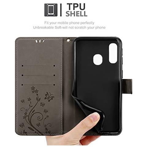 Custodia Compatibile Con Samsung Galaxy A40 / A40s In Grigio Fiore - Coperchio Protettivo In Design Floreale Con Chiusura Magnetica, Funzione Stand E Slot Per Carte - Foto 2