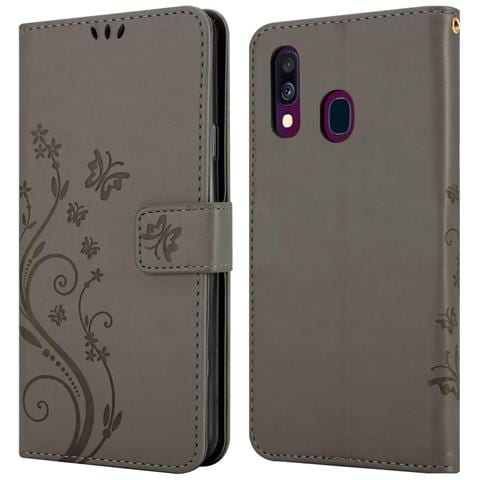 Custodia Compatibile Con Samsung Galaxy A40 / A40s In Grigio Fiore - Coperchio Protettivo In Design Floreale Con Chiusura Magnetica, Funzione Stand E Slot Per Carte - Foto 11
