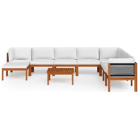 Set Divani Da Giardino 9 Pz Con Cuscini Crema Massello Acacia - Foto 2