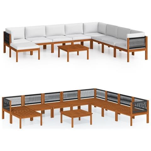 Set Divani Da Giardino 9 Pz Con Cuscini Crema Massello Acacia - Foto 1