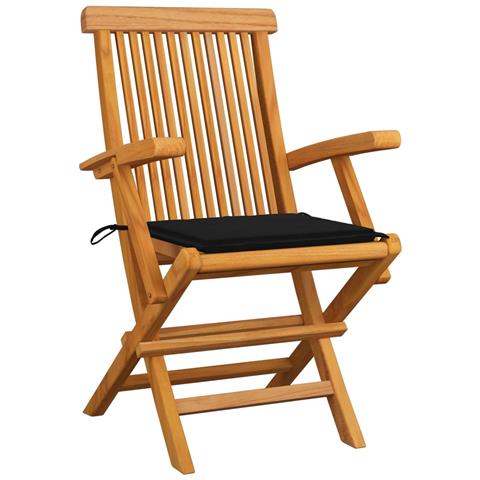 Sedie da Giardino con Cuscini Neri 8 pz in Massello di Teak - Foto 2