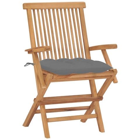 Sedie da Giardino con Cuscini Grigi 2 pz in Massello di Teak - Foto 2