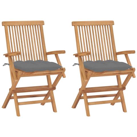 Sedie da Giardino con Cuscini Grigi 2 pz in Massello di Teak - Foto 1