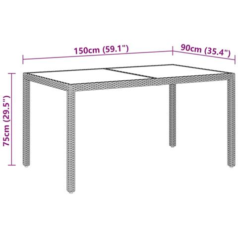 Tavolo Giardino 150x90x75cm Vetro Temperato Polyrattan Beige - Foto 2