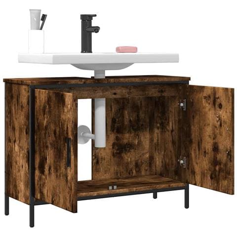 Mobile Lavabo Bagno Rovere Fumo 80x30x60 Cm Legno Multistrato - Foto 2