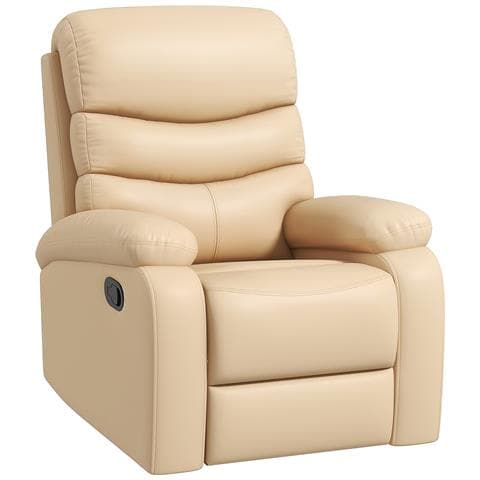 Poltrona Relax Reclinabile Con Poggiapiedi In Finta Pelle E Imbottitura In Spugna, 78x90x105cm, Beige - Foto 1