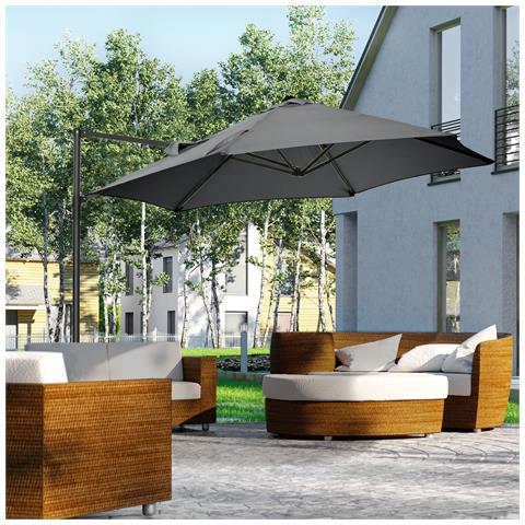 Ombrellone Da Giardino 2.6x2.5 M Con Rotazione A 360° E Tettuccio Ventilato In Poliestere Grigio - Foto 2