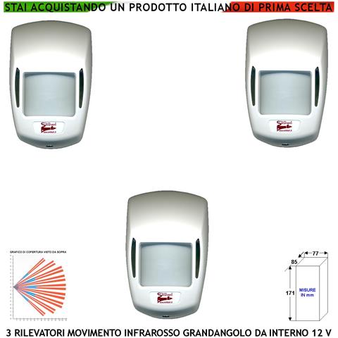 Infrarosso Passivo Grandangolo Sensore Movimento 3 Pezzi Per Antifurto Portata 15 Mt Da Interno Rileva Intruso Entro 9 - Foto 1