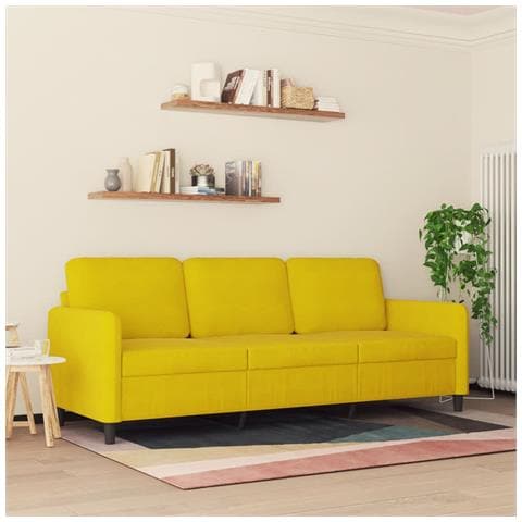 Divano A 3 Posti Giallo 180 Cm In Velluto - Foto 3