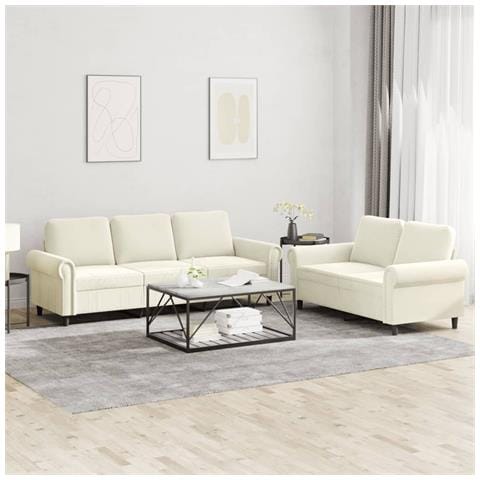 Set Di Divani 2 Pz Con Cuscini Crema In Velluto - Foto 1