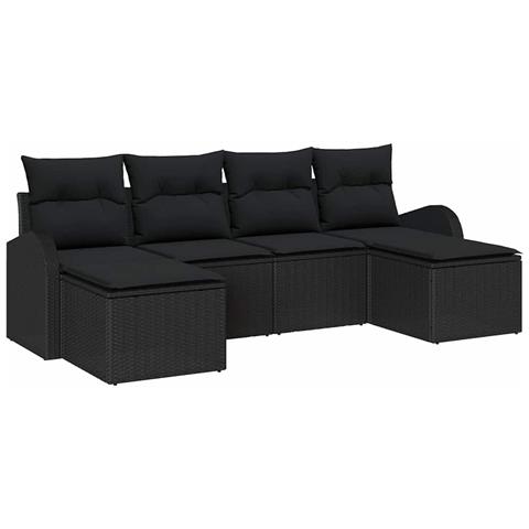 Set di divani da giardino da 6 pezzi con cuscini in polyrattan nero - Foto 1