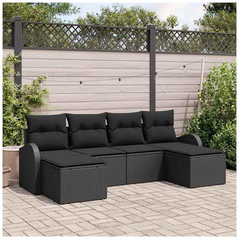 Set di divani da giardino da 6 pezzi con cuscini in polyrattan nero - Foto 2