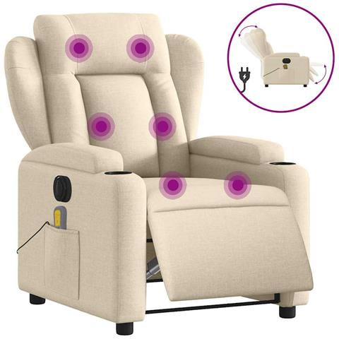 Poltrona Reclinabile Massaggiante Elettrica Crema in Tessuto - Foto 1