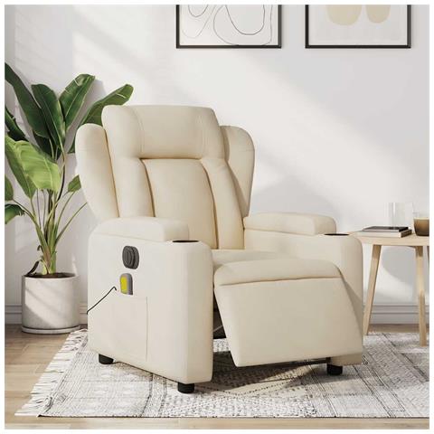 Poltrona Reclinabile Massaggiante Elettrica Crema in Tessuto - Foto 2