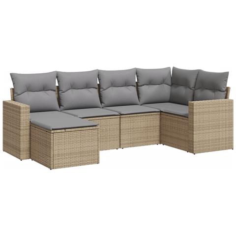 Set Divano da Giardino 6 pz con Cuscini Beige in Polyrattan - Foto 1