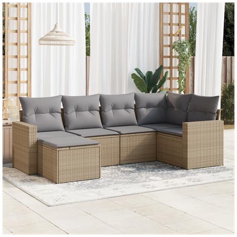 Set Divano da Giardino 6 pz con Cuscini Beige in Polyrattan - Foto 2