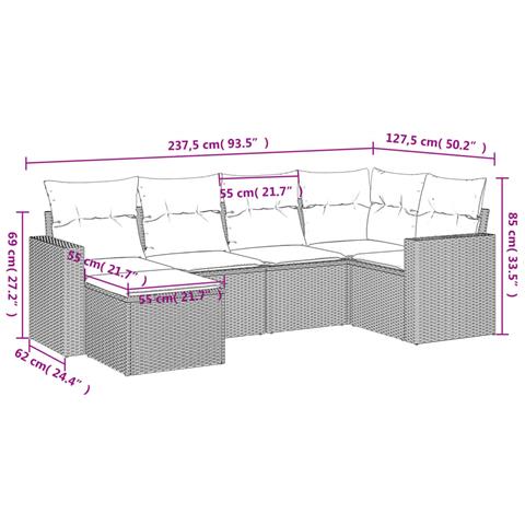 Set Divano da Giardino 6 pz con Cuscini Beige in Polyrattan - Foto 3