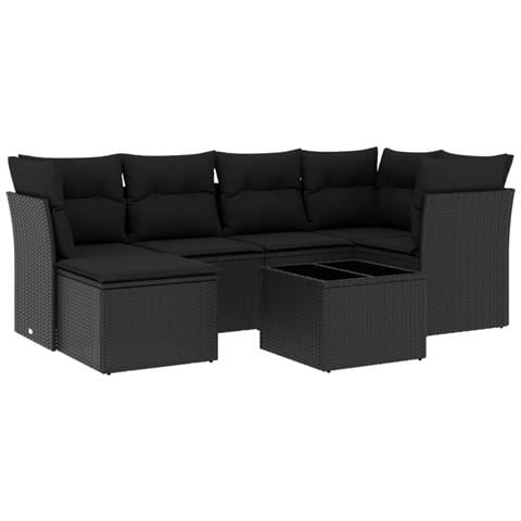 Set Divani da Giardino con Cuscini 7pz Nero Polyrattan - Foto 1