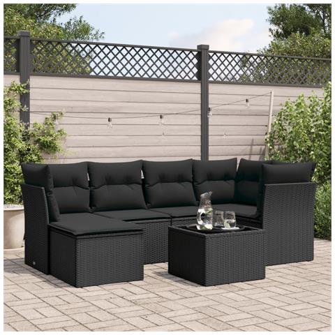 Set Divani da Giardino con Cuscini 7pz Nero Polyrattan - Foto 2