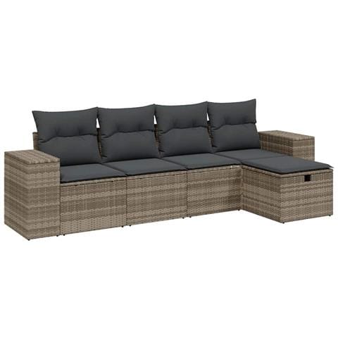 Set Divano da Giardino 5pz con Cuscini Grigio Chiaro Polyrattan - Foto 1