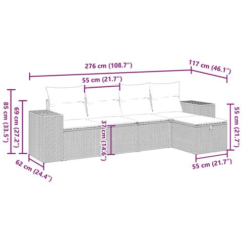 Set Divano da Giardino 5pz con Cuscini Grigio Chiaro Polyrattan - Foto 4