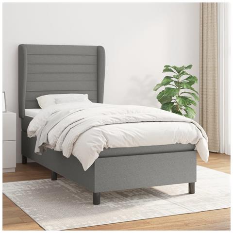 Giroletto a Molle con Materasso Grigio Scuro 90x190 cm Tessuto - Foto 2