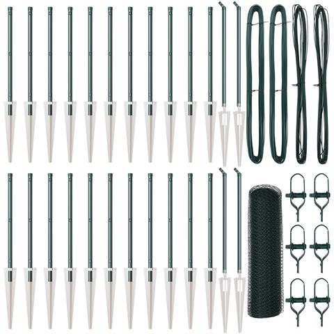 Recinzione Esagonale  Verde 0.5x50 m Acciaio, Pali per Recinzione  con Punta 13 pz Ø32 mm 80 cm Acciaio Galvanizzato - Foto 1