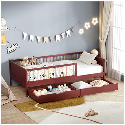 Letto Per Bambini 190x90cm In Terracotta Con Cassetti Adam - Foto 2