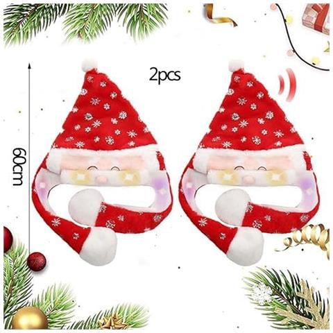Set Di Cappelli Natalizi Da Babbo Natale A Led Con Orecchie Mobili 2 Pezzi - Foto 2