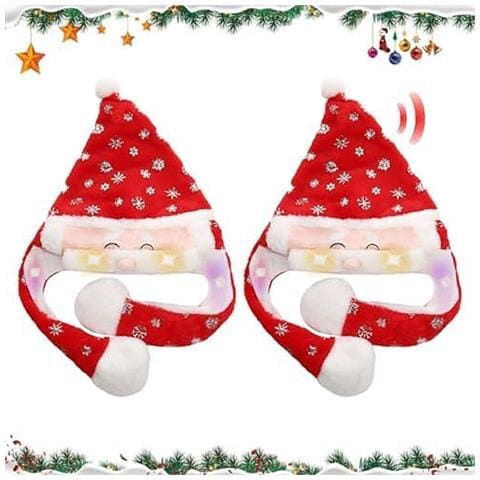 Set Di Cappelli Natalizi Da Babbo Natale A Led Con Orecchie Mobili 2 Pezzi - Foto 1