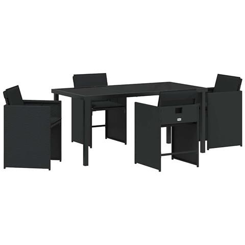 Set da Pranzo per Giardino con cuscino 5 pcs Nero Poly Rattan - Foto 1