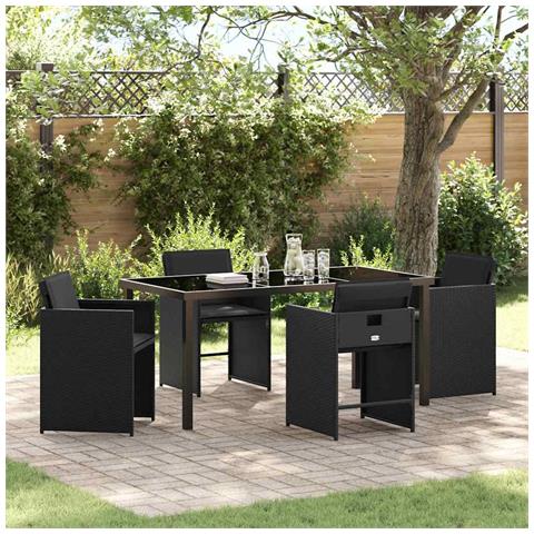 Set da Pranzo per Giardino con cuscino 5 pcs Nero Poly Rattan - Foto 2