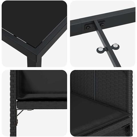 Set da Pranzo per Giardino con cuscino 5 pcs Nero Poly Rattan - Foto 9