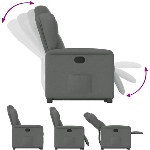 Poltrona Alzapersona Reclinabile Grigio Scuro in Tessuto - Foto 9