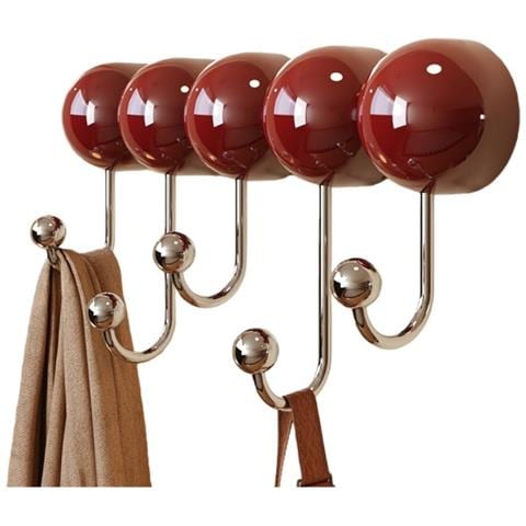 Appendiabiti A Ventosa Con 5 Ganci - Porta Abiti E Cappelli Senza Trapano Red - Foto 1