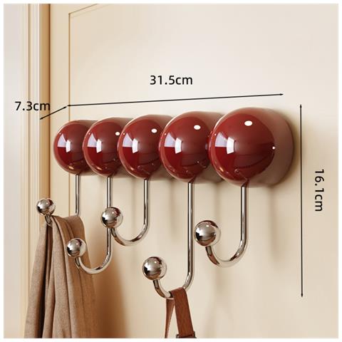 Appendiabiti A Ventosa Con 5 Ganci - Porta Abiti E Cappelli Senza Trapano Red - Foto 2