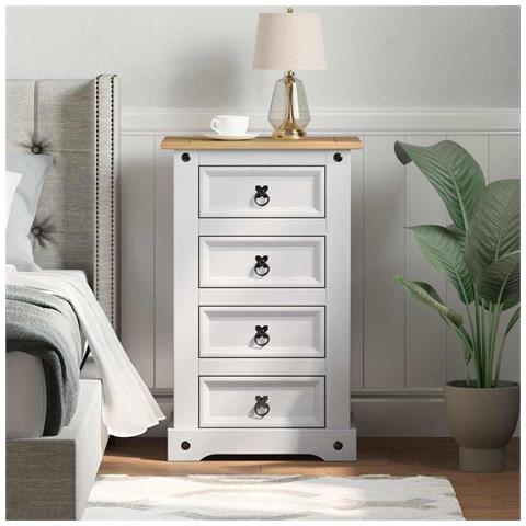 Comodino Corona Bianco 53 x 39 x 84 cm Pino massello - Foto 2