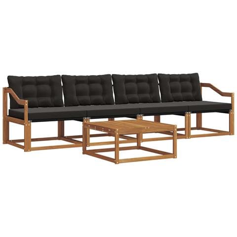 Set di divani da esterno con cuscino 5 pcs Naturale e Nero - Foto 1